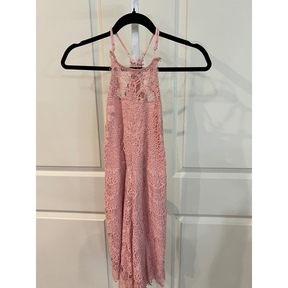 Free People Intimately Adella Mini Dress Pink Crochet Lace Halter Boho Small